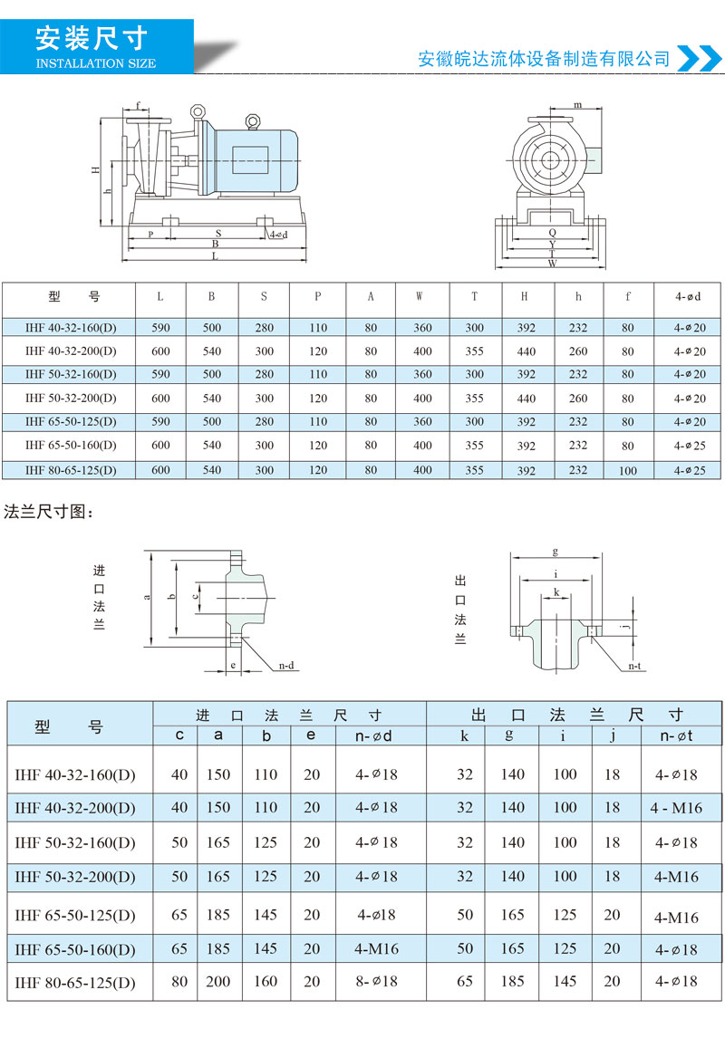 襯氟離心泵安裝尺寸