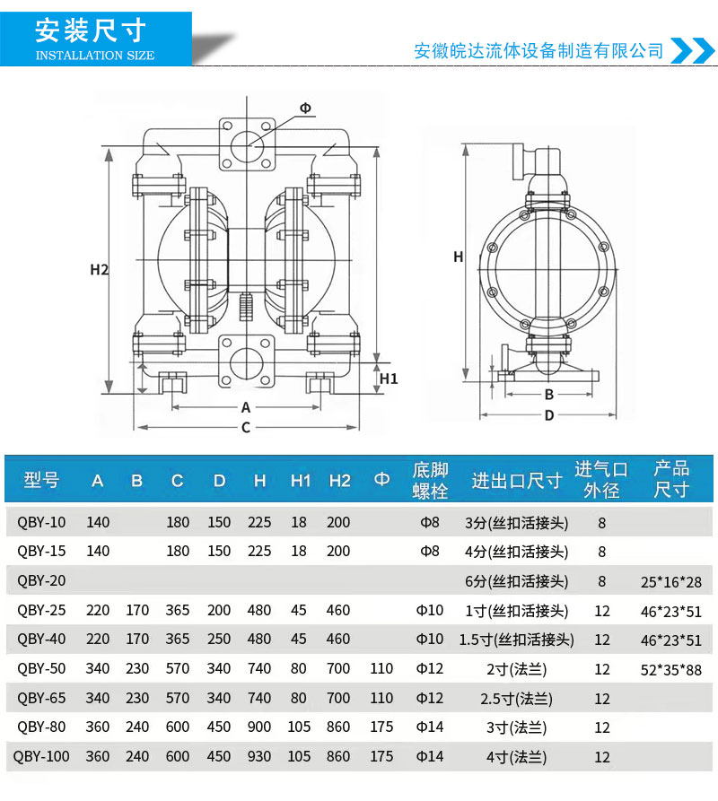 氣動隔膜泵安裝尺寸圖